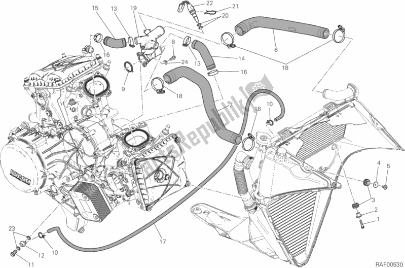 All parts for the Cooling System of the Ducati Superbike 1299S 90 TH Anniversario 2017